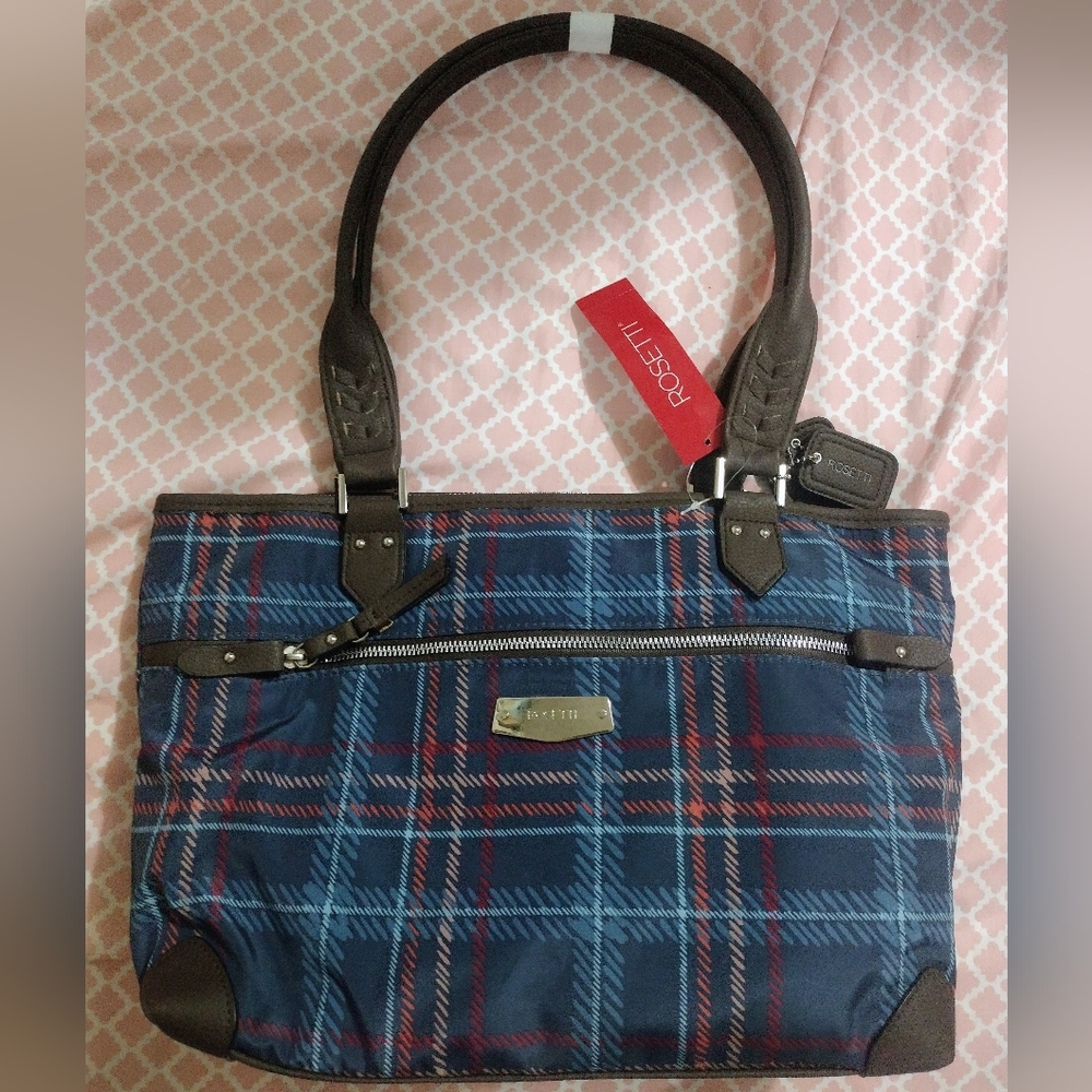 Rosetti Navy and Chocolate Plaid Tote